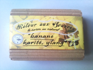 savon exotique banane, karité chocolat, ylang, cannelle, girofle